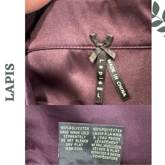 🛍️3/$40 Lapis Plum Ruffle Front Sheer Blouse Long Sleeve Size Large - Picture 5 of 5